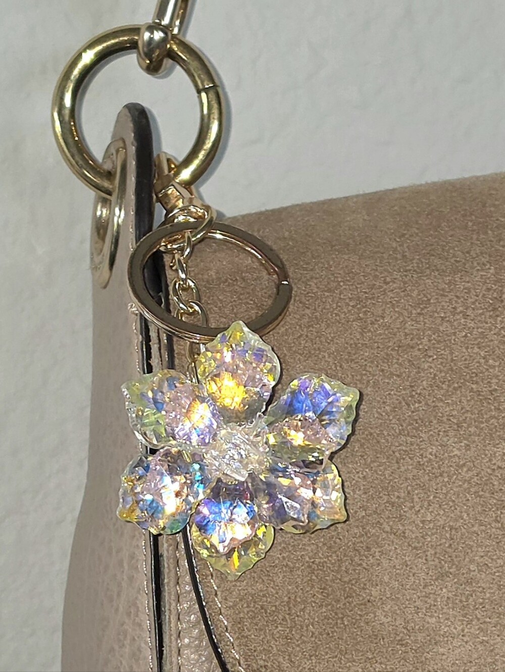Crystal Flower Purse Charm Bag Charm, Keychain, Car Rearview Mirror, Zipper Pull